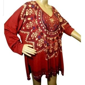 Lucky Brand V-neck tunic sz 3XL red BOHO Mandala
